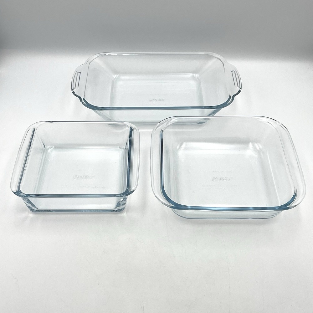 Pyrex Clear Glass Baking Dish Lot Set Of 3 Rectangular Square Made In Turkey